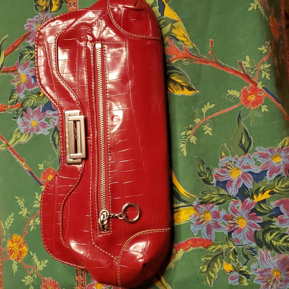 Maxx New York Glossy Red Croc-Pattern Clutch
